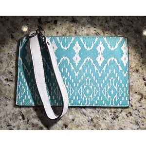 ECHO New York, Teal And White Clutch With Strap Super Clean Wristlet 3103